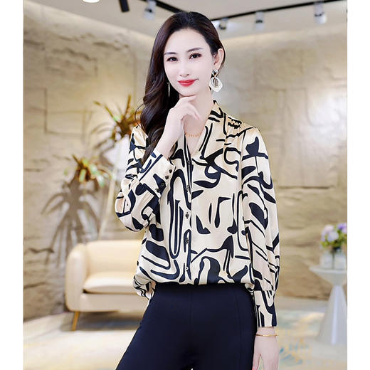LS-AS0321丝绸真丝衬衫女2024秋装新款韩版修身长袖桑蚕丝V领小衫上衣 商品图2