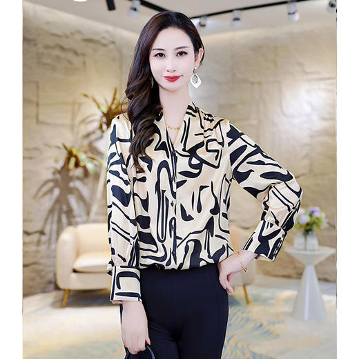 LS-AS0321丝绸真丝衬衫女2024秋装新款韩版修身长袖桑蚕丝V领小衫上衣 商品图0