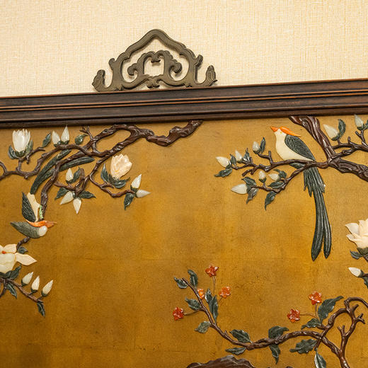 清 红木镶漆地百宝嵌花鸟纹挂屏 商品图2