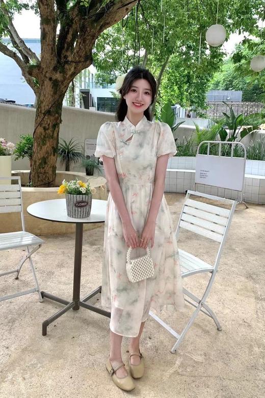 L.Fleuri 中国风盘扣水墨印花连衣裙 18515 商品图1