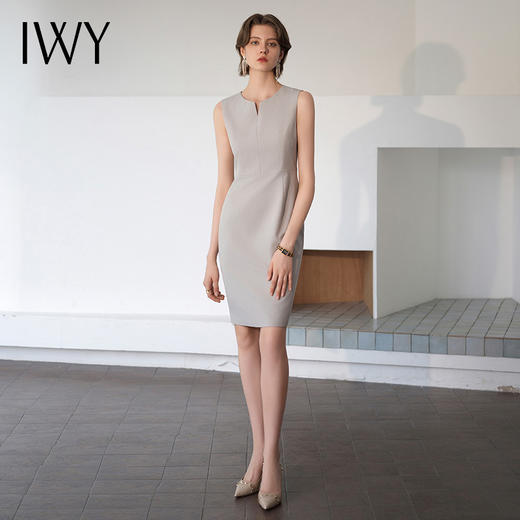 IWY/轻奢高级肌理感无袖背心连衣裙女修身内搭西装裙简约轻熟Q1206 商品图1