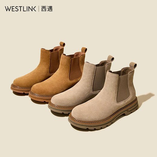 西遇切尔西靴子男2024新款秋冬复古英伦风棕色套筒靴低帮厚底短靴23945580 商品图0