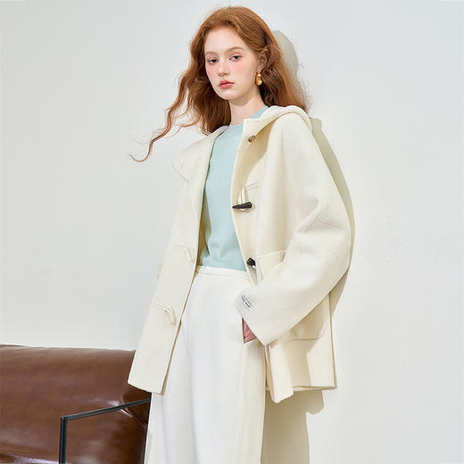 西遇100%羊毛大衣外套秋装女款新款减龄牛角扣中长款外套M0042980 商品图3
