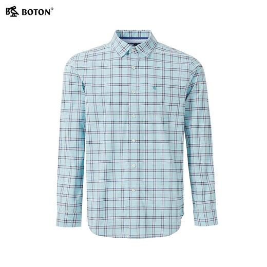 波顿【大码衬衣】春秋男士浅蓝色格子衬衫高端美式休闲MS703123 商品图4