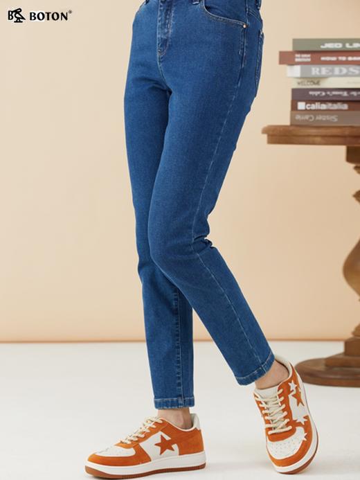 波顿牛仔裤女秋冬直筒修身显瘦中蓝色高端弹力舒适长裤子LE272322 商品图4