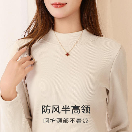 【加绒加厚】秋冬半高领女式打底衫时尚内搭上衣女一体加绒保暖螺纹4890螺纹椰绒打底衫 商品图4