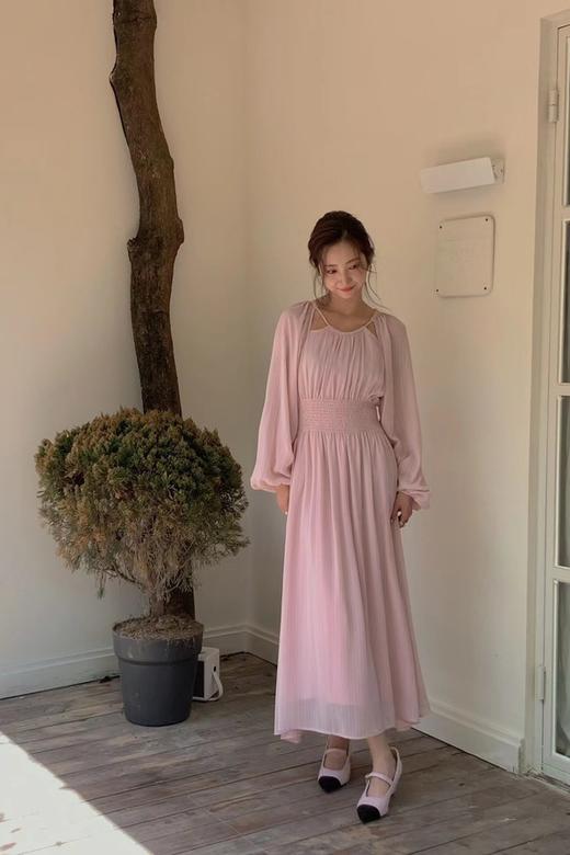 Le Malene 粉色优雅甜美挖肩收腰连衣裙 18748 商品图0