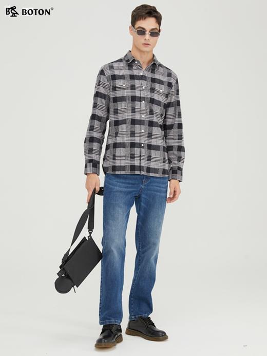 波顿中蓝色牛仔裤男直筒宽松潮牌经典百搭弹力长裤子ME778321 商品图2