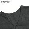 oldcolour夏款黑色气质时尚通勤收腰V领长款短袖连衣裙O23101325 商品缩略图2