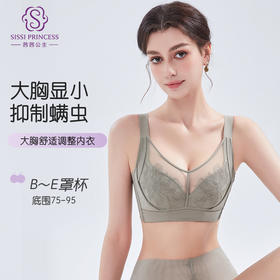 摩登天使调整型文胸 大胸超薄全罩杯 精致刺绣网纱抹胸 软钢圈石墨烯五倍解压 抑菌除螨大胸显小