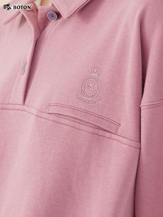 波顿春秋季女士美式宽松卫衣中袖长款polo领粉红色设计感小众LT281322 商品图2