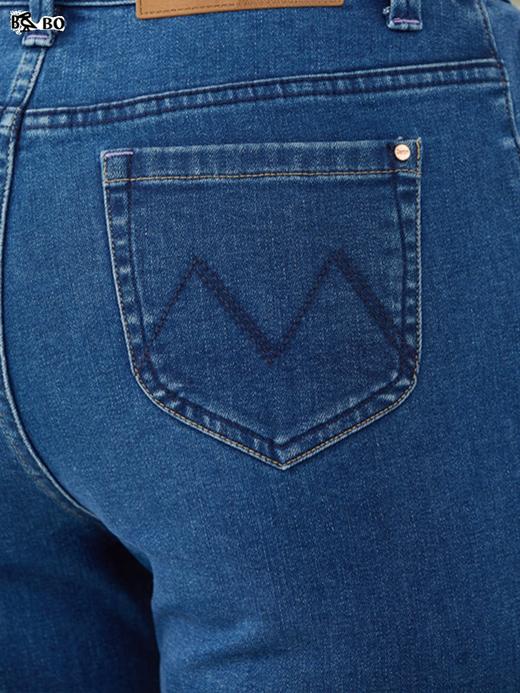 波顿牛仔裤女秋冬直筒修身显瘦中蓝色高端弹力舒适长裤子LE272322 商品图3