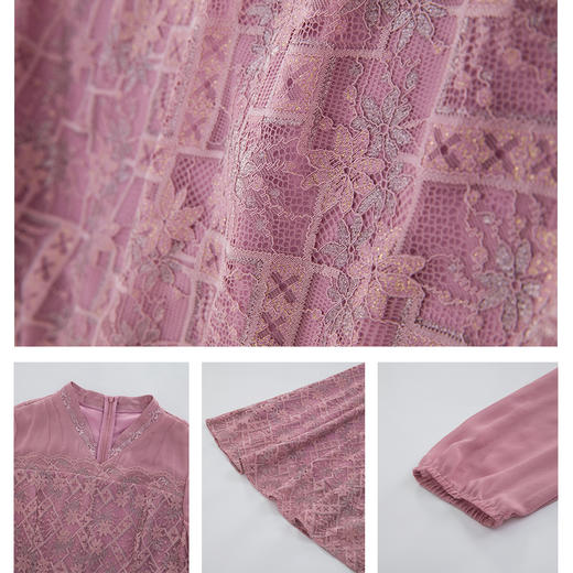 司歌v领蕾丝刺绣收腰连衣裙A901093X 商品图4