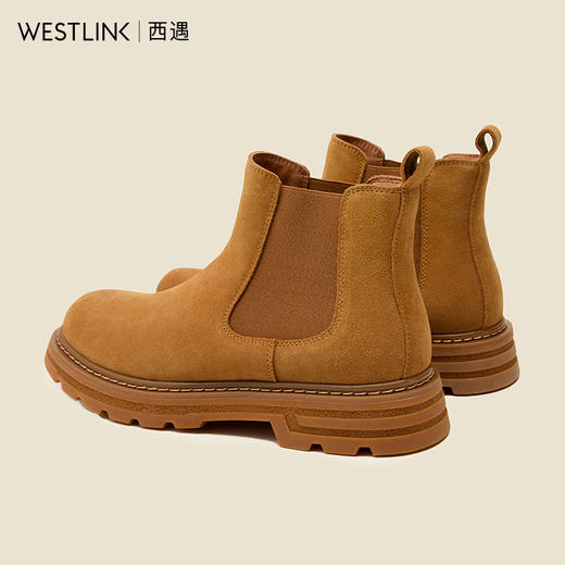 西遇切尔西靴子男2024新款秋冬复古英伦风棕色套筒靴低帮厚底短靴23945580 商品图3