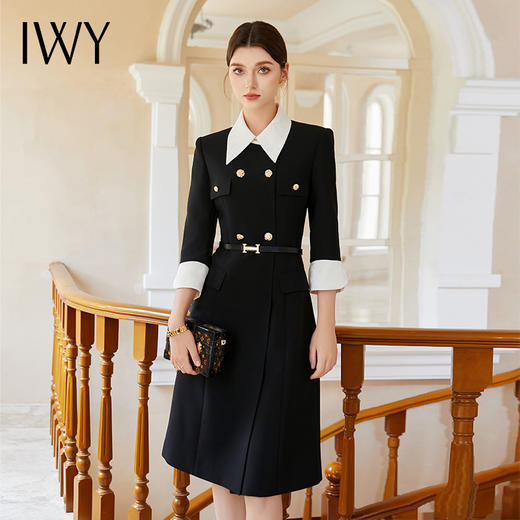 IWY/优雅知性法式连衣裙女轻奢高级感提花撞色西装裙通勤职业装常规Q1177 商品图2