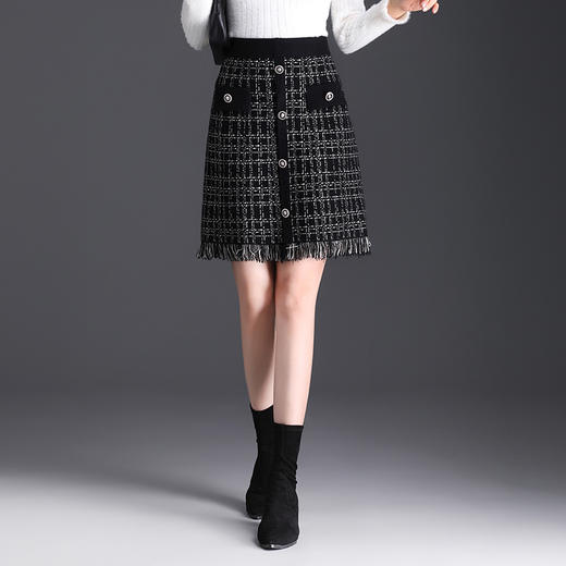 MYX-YGLR-1218-L小香风格纹短款包臀裙松紧腰针织毛线裙秋冬款显瘦半身裙一步裙 商品图0