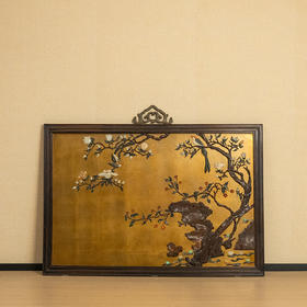 清 红木镶漆地百宝嵌花鸟纹挂屏