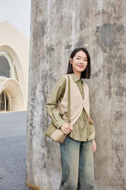 LNNNS #全新 复古绿色衬衫针织马甲套装 18920 商品图3