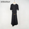 oldcolour夏款黑色气质时尚通勤收腰V领长款短袖连衣裙O23101325 商品缩略图0