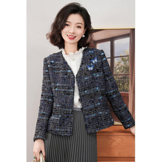 西子/艺术感银丝粗花呢带蝴蝶胸针高定感小香风外套/WTLL389 商品图2