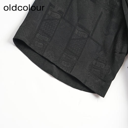 oldcolour夏款黑色气质时尚通勤收腰V领长款短袖连衣裙O23101325 商品图3