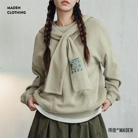 马登披肩式连帽卫衣女秋假两件叠穿慵懒风休闲上衣百搭宽松长袖外套