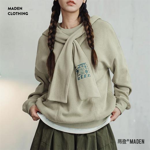 马登披肩式连帽卫衣女秋假两件叠穿慵懒风休闲上衣百搭宽松长袖外套 商品图0