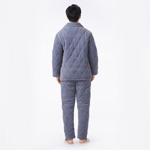 都市丽人都市锋尚睡衣夹棉系列长袖法兰绒烂花夹棉加厚男士加夹棉套装FHT1D7 商品图3