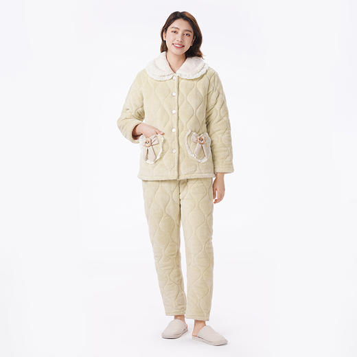 都市丽人睡衣夹棉系列长袖家居服长毛绒夹棉加厚女士中夹棉套装LHT1N5 商品图1