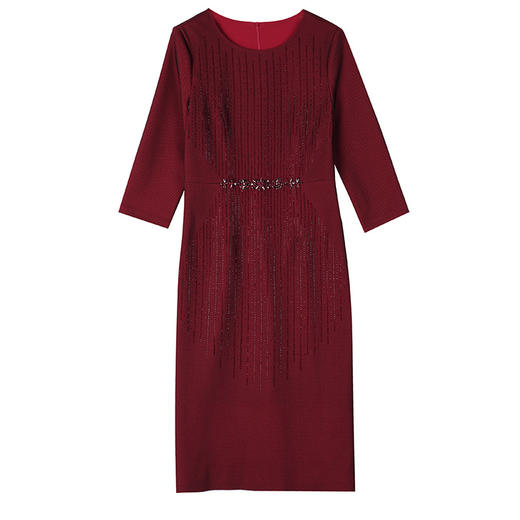 雀说新款绣花亮片酒红色连衣裙AL7112 商品图4