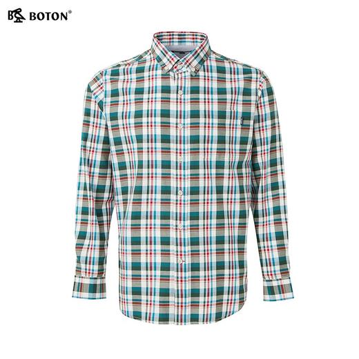 波顿【范丞丞同款格子衬衫】【吸湿透气】红绿白格子衬衫男士长袖MS699123 商品图4