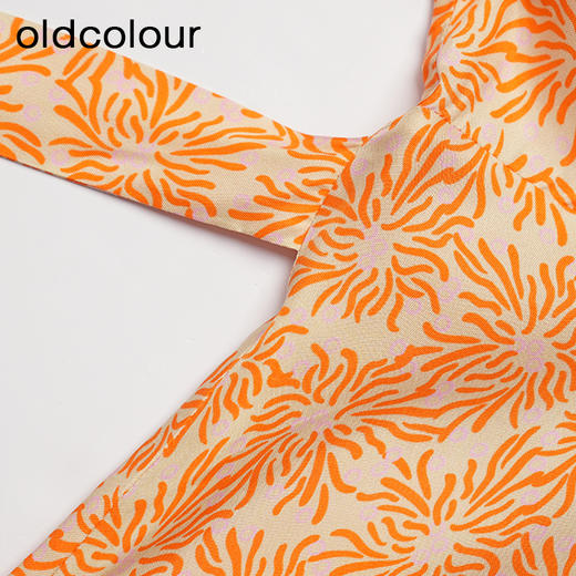 oldcolour夏款橘色时尚气质高腰V领碎花长款短袖连衣裙O22101271 商品图3