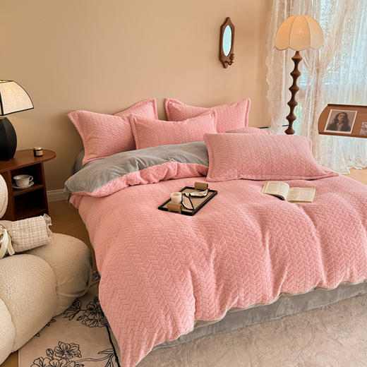 自然醒A类麦穗纹提花牛奶绒床上四件套双面珊瑚法兰绒被套罩床单笠冬季款床品QJ 商品图3