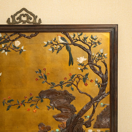清 红木镶漆地百宝嵌花鸟纹挂屏 商品图1