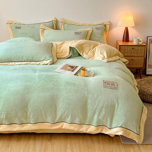 自然醒A类良品纯色双拼牛奶绒四件套秋冬季新款珊瑚绒法兰绒被套宿舍单人三件套QJ 商品图2