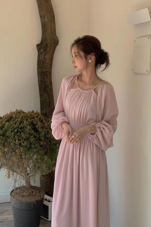 Le Malene 粉色优雅甜美挖肩收腰连衣裙 18748 商品图1