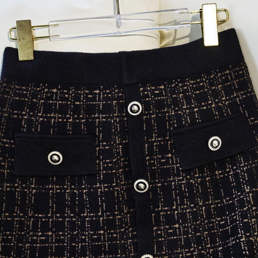 MYX-YGLR-1218-L小香风格纹短款包臀裙松紧腰针织毛线裙秋冬款显瘦半身裙一步裙 商品图3