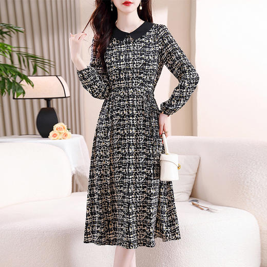 雀说新款时尚洋气翻领拼接减龄复古收腰系带中长裙AL9656 商品图1