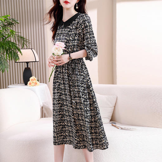 雀说新款时尚洋气翻领拼接减龄复古收腰系带中长裙AL9656 商品图2