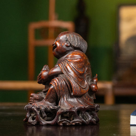 清 竹雕刘海戏金蟾摆件（红木座） 商品图1