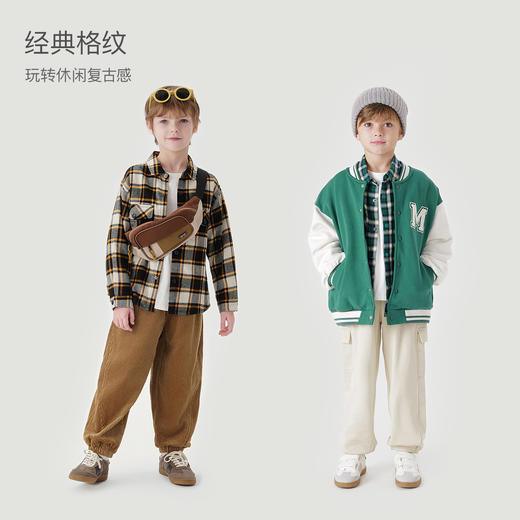 马克珍妮秋装新款 男童大口袋纯棉格子衬衫 儿童衬衣221311 商品图1