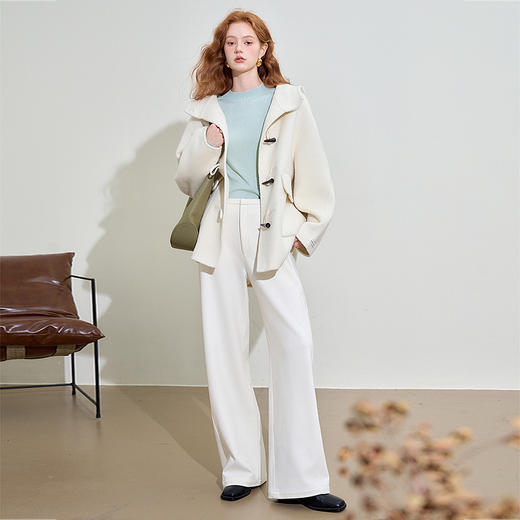 西遇100%羊毛大衣外套秋装女款新款减龄牛角扣中长款外套M0042980 商品图1