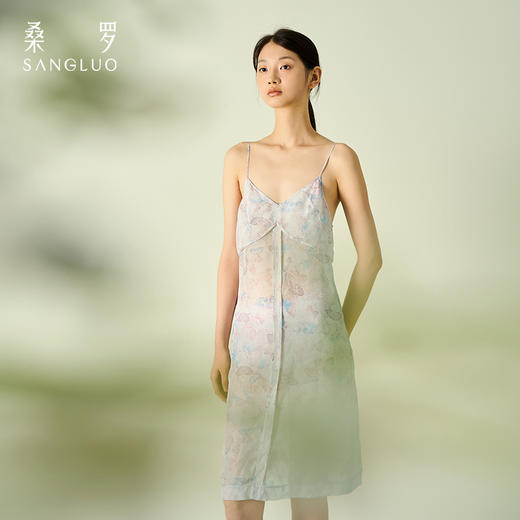 桑罗真丝蝴蝶印花吊带裙2024年秋冬新款薄纱透视睡裙睡衣约会战衣 商品图4