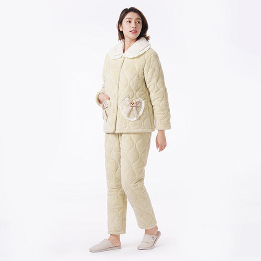 都市丽人睡衣夹棉系列长袖家居服长毛绒夹棉加厚女士中夹棉套装LHT1N5 商品图2