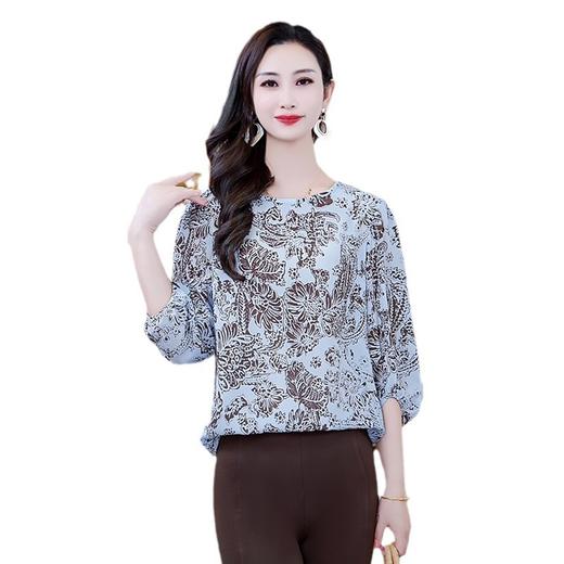 LS-AS0329七分袖双绉真丝上衣女2024年秋装新款印花时尚桑蚕丝气质显瘦上衣 商品图4