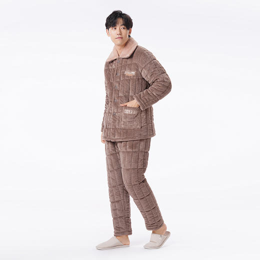 都市丽人都市锋尚睡衣夹棉系列长袖法兰绒烂花夹棉加厚男士加夹棉套装FHT1E6 商品图2