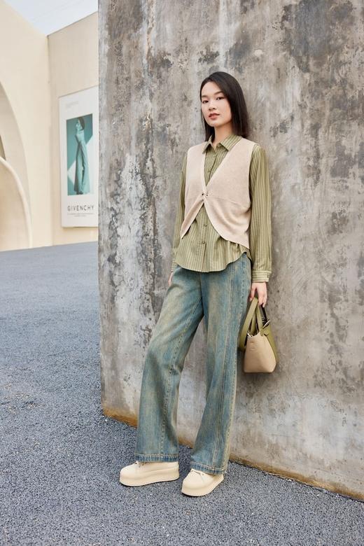 LNNNS #全新 复古绿色衬衫针织马甲套装 18920 商品图2