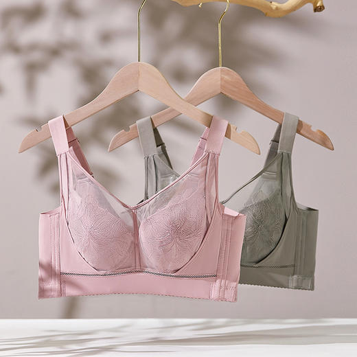 摩登天使调整型文胸 大胸超薄全罩杯 精致刺绣网纱抹胸 软钢圈石墨烯五倍解压 抑菌除螨大胸显小 商品图3