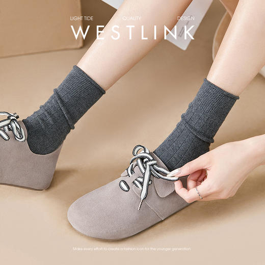 西遇系带勃肯鞋女新款早春舒适超软圆头棕色小皮鞋平底单鞋V0047488 商品图2