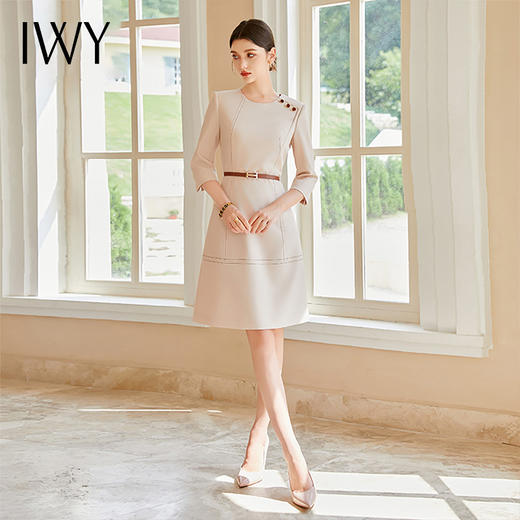 IWY/简单大方连衣裙女气质七分袖收腰西装裙高级感圆领ol通勤职业装Q1178 商品图0